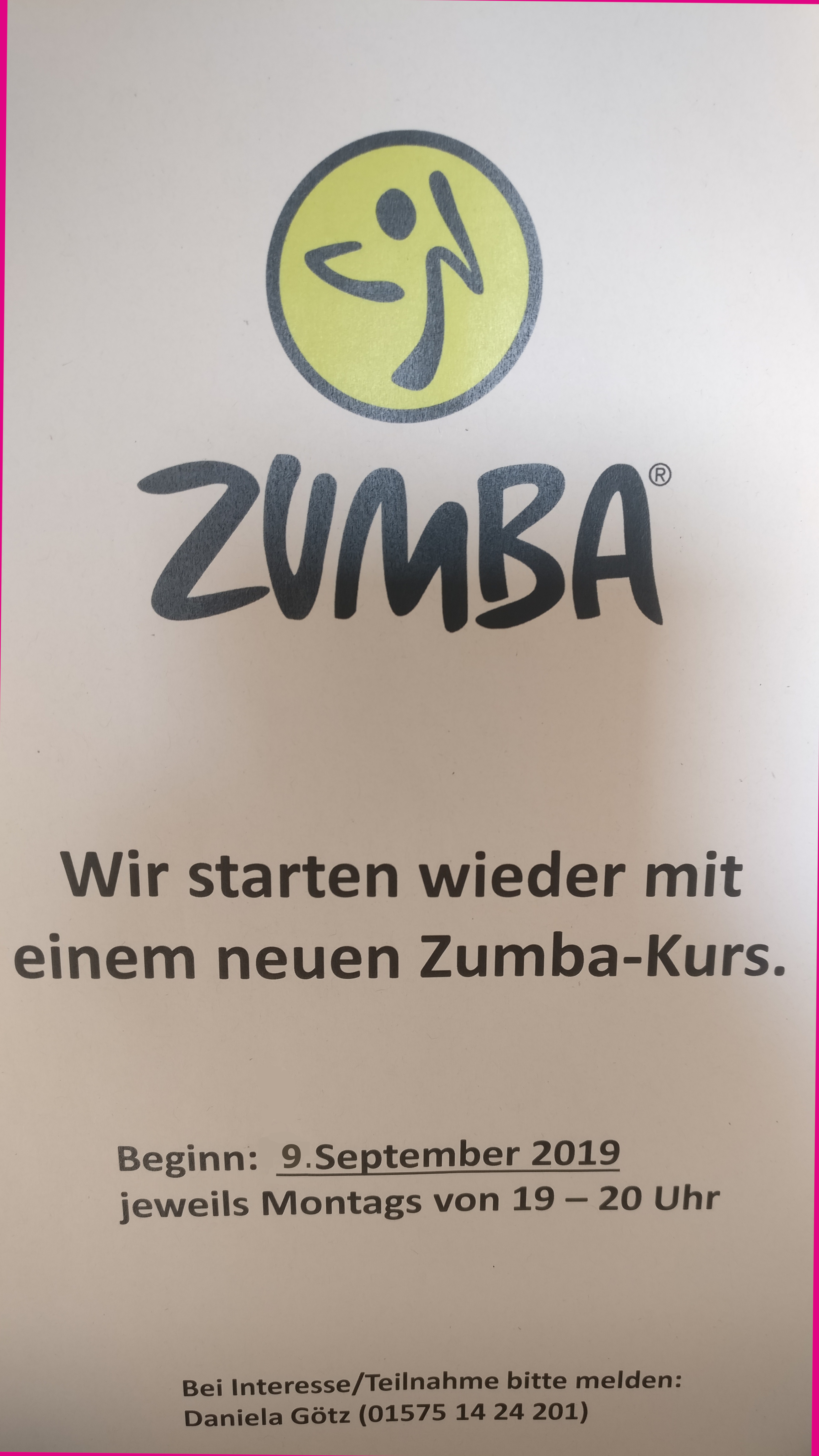 Zumba Kurs startet am 9. September
